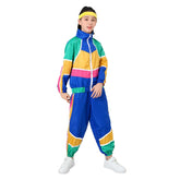 Kinder blau Vintage Disco 70er 80er Sportbekleidung Top Hose Cosplay Kostüm Outfits  Anzug